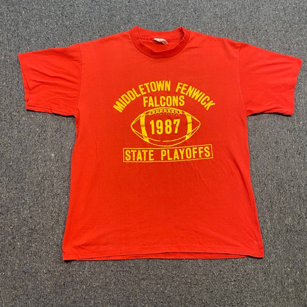 Sportswear TShirt Sz XL Mens Red 80s Vintage 1987 Middletown Fenwick Falcons USA